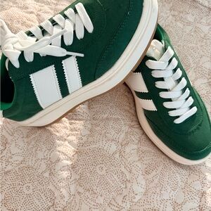 Madden Girl Green Suede Sneakers with White Stripes 
New without tags